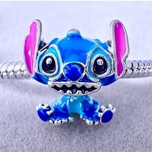 Disney Lilo & Stitch Blue Enamel Character Bead Charm fits PANDORA
